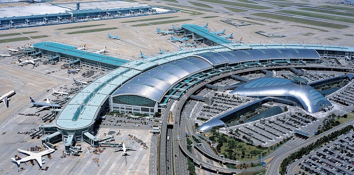 Международный южнокорейский аэровокзал Инчхон, вид с самолета