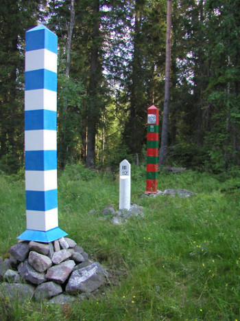 Boundary marks on a border of Finland and Russia.