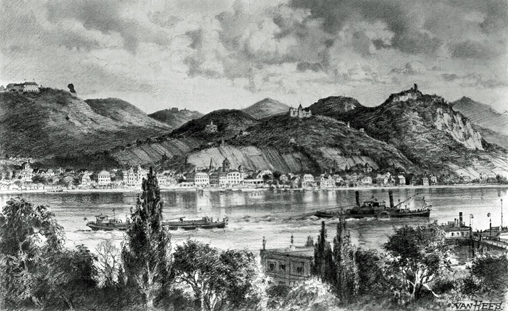 Siebengebirge von der anderen Rheinseite aus 1952
