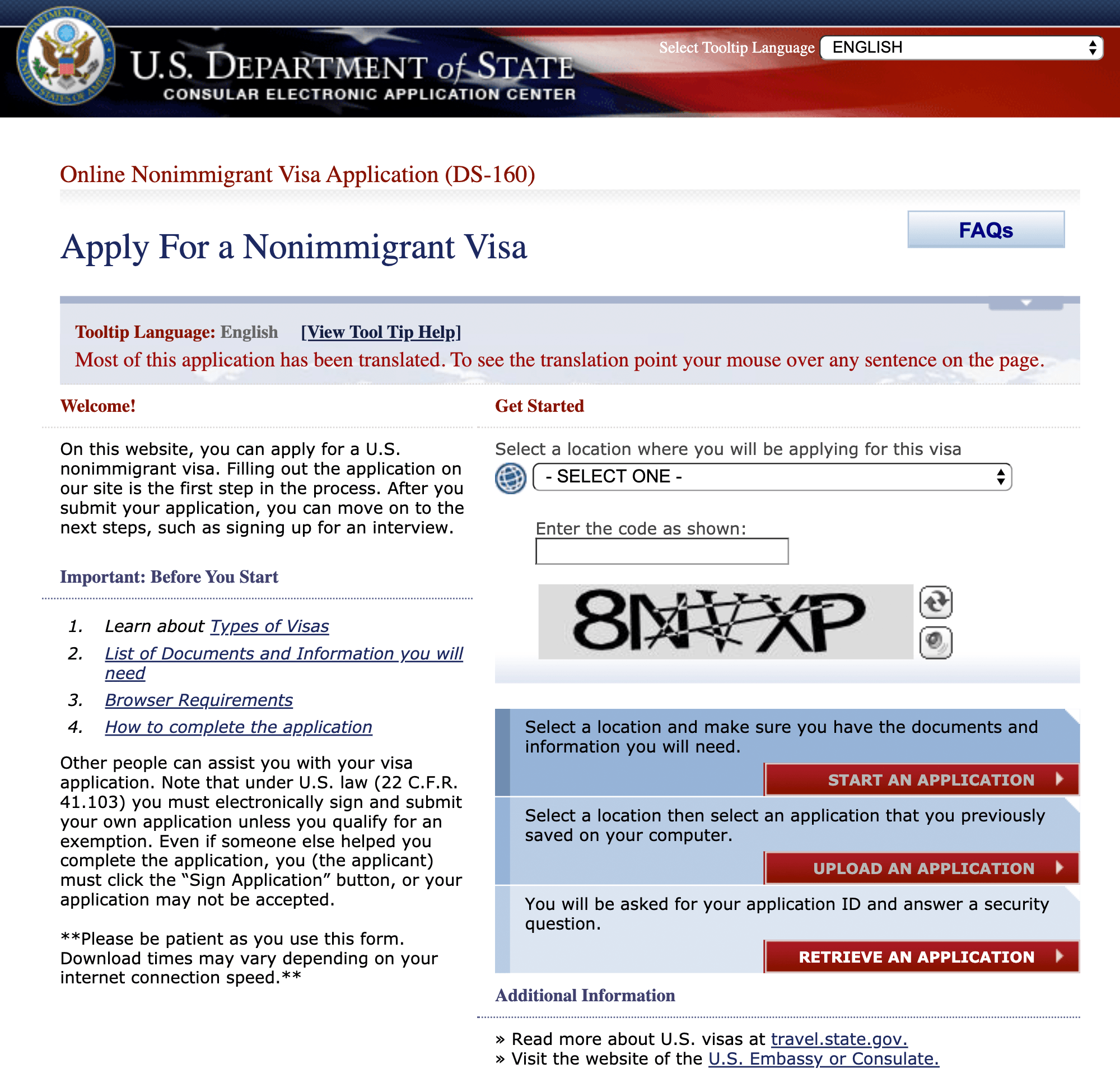 Заявление с анкетой на визу в США называется «Форма DS-160»