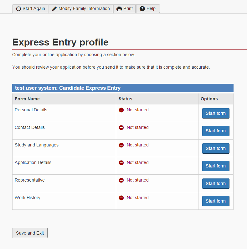 Так выглядит анкета при регистрации в Express Entry: скриншот с сайта dhaval.ca