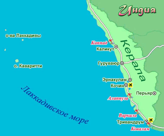 Штат Керала на карте