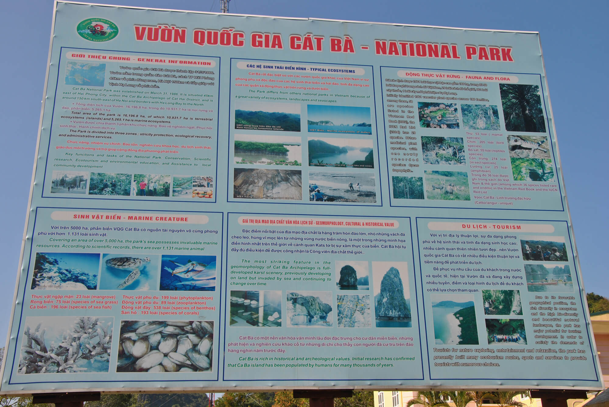 Информационный плакат при входе в парк Кат Ба в Хайфон