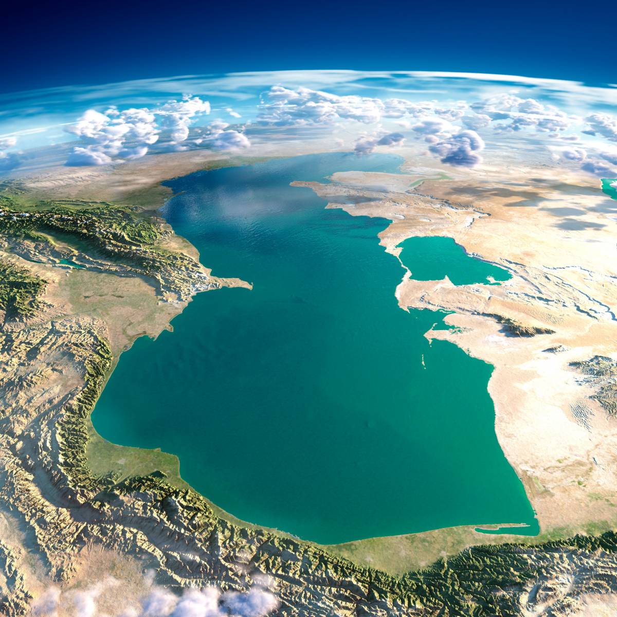 Вид сверху на Каспийское море