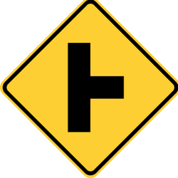 Traffic sign of United States: Warning for an uncontrolled crossroad with a road from the right