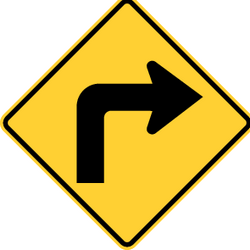 Traffic sign of United States: Warning for a sharp curve to the right