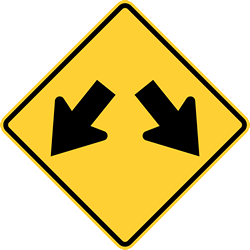 Traffic sign of United States: Warning for an obstacle, pass left or right