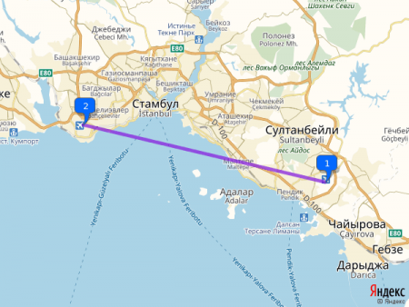 Расстояние между аэропортами Ататюрк и Сабиха Гекчен