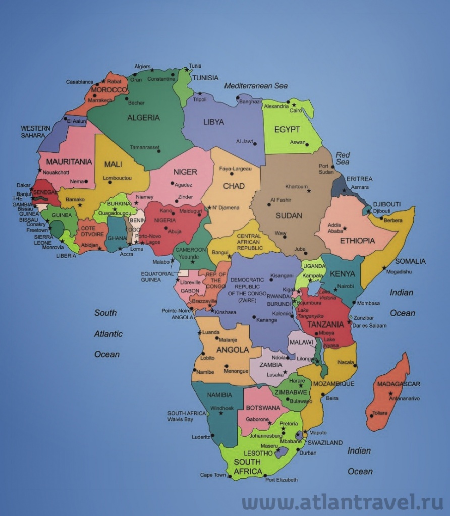Фото: карта Африки на русском языке