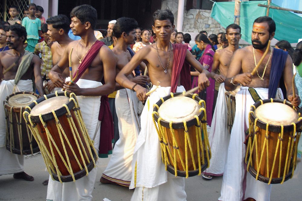 Drummers at the Kalapthy Festival in Kerala, India