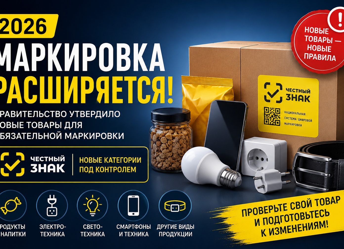 Маркировка Честный Знак 2026: новые товарные группы и сроки